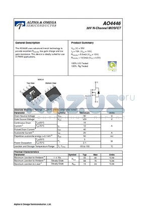 AO4446 datasheet - 30V N-Channel MOSFET