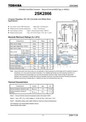 2SK2866_06 datasheet - Silicon N Channel MOS Type Chopper Regulator, DC−DC Converter and Motor Drive Applications