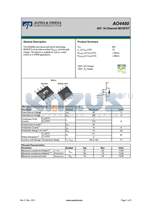 AO4450 datasheet - 40V N-Channel MOSFET