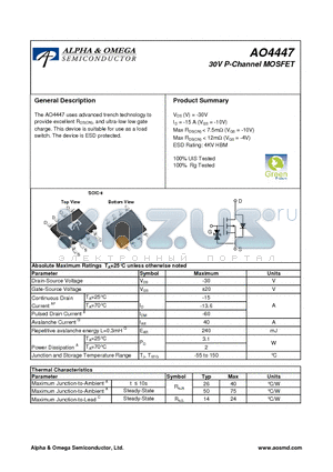 AO4447 datasheet - 30V P-Channel MOSFET