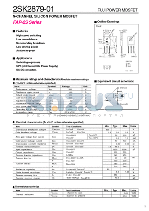 2SK2879-01 datasheet - N-CHANNEL SILICON POWER MOSFET FAP-2S Series