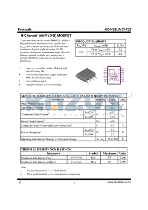 AO4452L datasheet - N-Channel 100-V (D-S) MOSFET High performance trench technology