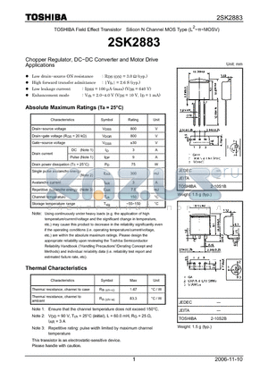2SK2883 datasheet - Silicon N Channel MOS Type Chopper Regulator, DC−DC Converter and Motor Drive Applications