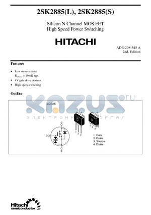 2SK2885 datasheet - Silicon N Channel MOS FET High Speed Power Switching