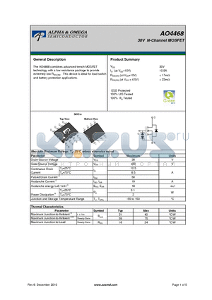 AO4468 datasheet - 30V N-Channel MOSFET