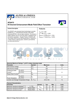 AO4472 datasheet - N-Channel Enhancement Mode Field Effect Transistor