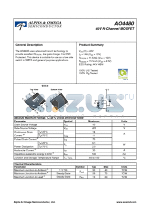 AO4480 datasheet - 40V N-Channel MOSFET