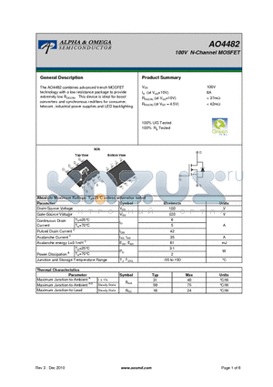 AO4482 datasheet - 100V N-Channel MOSFET