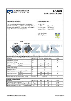 AO4484 datasheet - 40V N-Channel MOSFET