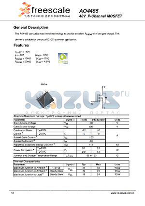 AO4485 datasheet - 40V P-Channel MOSFET