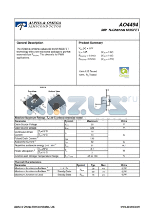 AO4494 datasheet - 30V N-Channel MOSFET