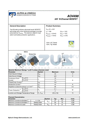 AO4498 datasheet - 30V N-Channel MOSFET