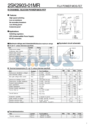 2SK2903-01MR datasheet - N-CHANNEL SILICON POWER MOS-FET
