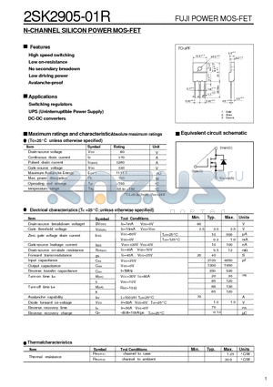 2SK2905-01R datasheet - N-CHANNEL SILICON POWER MOS-FET