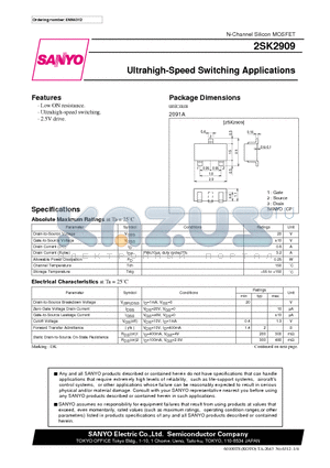 2SK2909 datasheet - Ultrahigh-Speed Switching Applications