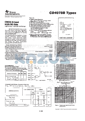 CD4078B datasheet - CMOS 8-INPUT NOR/OR GATE