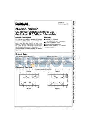 CD4081BCN datasheet - Quad 2-Input OR Buffered B Series Gate . Quad 2-Input AND Buffered B Series Gate