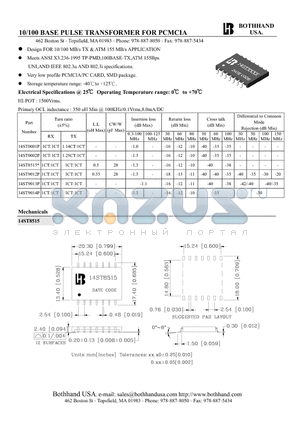 14ST9012P datasheet - 10/100 BASE PULSE TRANSFORMER FOR PCMCIA