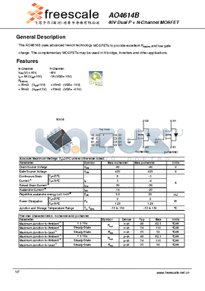 AO4614B datasheet - 40V Dual P  N-Channel MOSFET