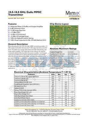 14TX0614 datasheet - 10.0-18.0 GHz GaAs MMIC Transmitter