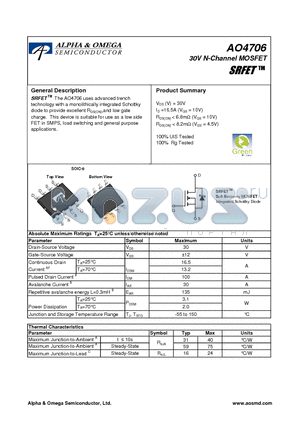 AO4706 datasheet - 30V N-Channel MOSFET