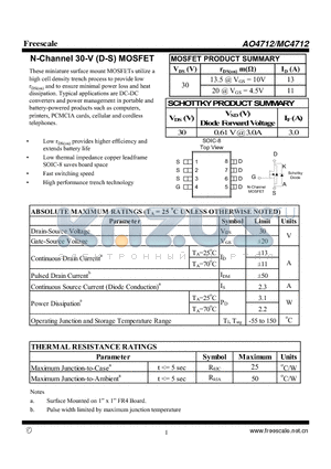 AO4712 datasheet - N-Channel 30-V (D-S) MOSFET High performance trench technology