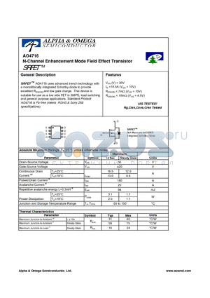 AO4716 datasheet - N-Channel Enhancement Mode Field Effect Transistor