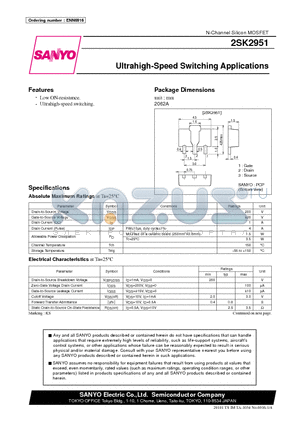 2SK2951 datasheet - Ultrahigh-Speed Switching Applications