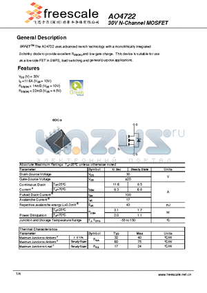 AO4722 datasheet - 30V N-Channel MOSFET