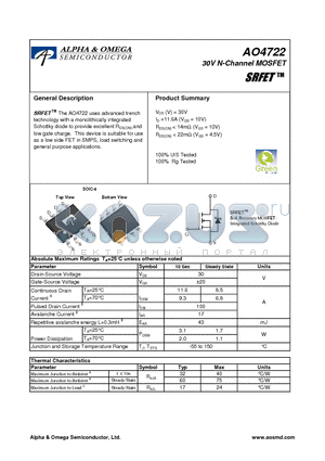AO4722 datasheet - 30V N-Channel MOSFET