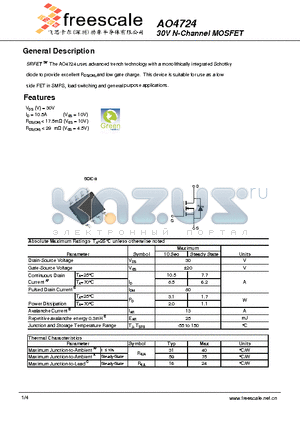 AO4724 datasheet - 30V N-Channel MOSFET