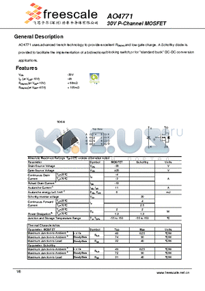 AO4771 datasheet - 30V P-Channel MOSFET