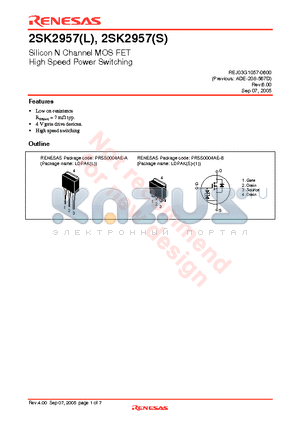 2SK2957L-E datasheet - Silicon N Channel MOS FET High Speed Power Switching