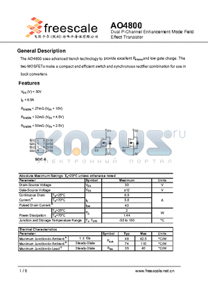 AO4800 datasheet - Dual P-Channel Enhancement Mode Field Effect Transistor