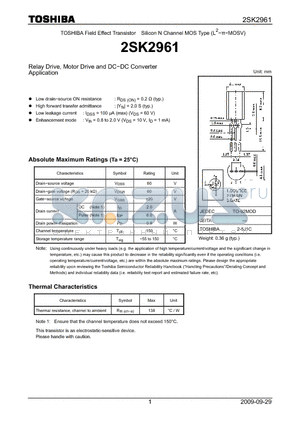 2SK2961_09 datasheet - Relay Drive, Motor Drive and DC−DC Converter Application