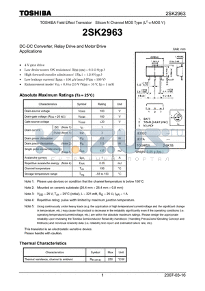 2SK2963 datasheet - Silicon N Channel MOS Type DC-DC Converter, Relay Drive and Motor Drive Applications