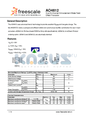 AO4812 datasheet - Dual N-Channel Enhancement Mode Field Effect Transistor