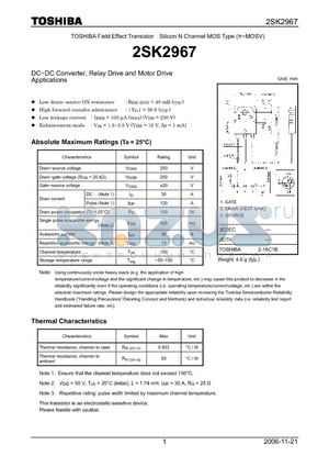 2SK2967 datasheet - Silicon N Channel MOS Type DC−DC Converter, Relay Drive and Motor Drive Applications