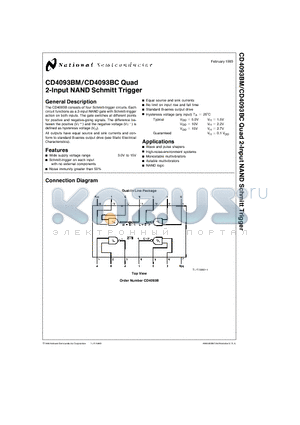 CD4093BC datasheet - Quad 2-Input NAND Schmitt Trigger