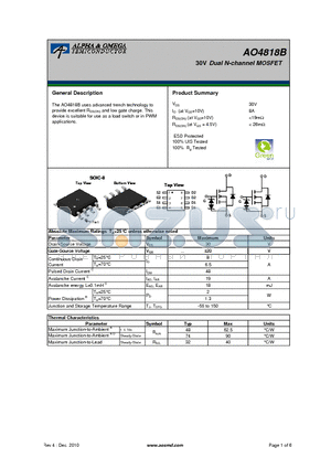 AO4818B datasheet - 30V Dual N-channel MOSFET
