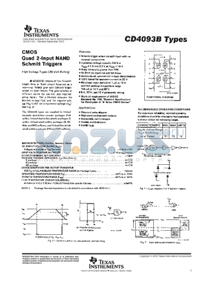 CD4093BEE4 datasheet - CMOS QUAD 2-INPUT NAND SCHMITT TRIGGERS