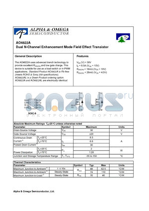 AO4822AL datasheet - Dual N-Channel Enhancement Mode Field Effect Transistor