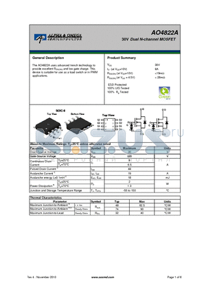 AO4822A_10 datasheet - 30V Dual N-channel MOSFET
