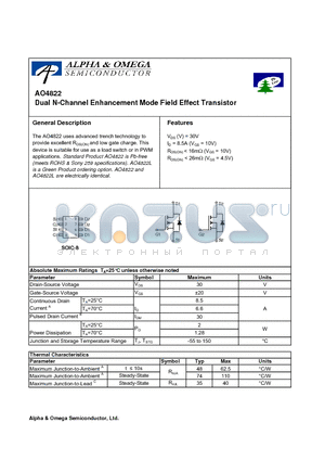 AO4822L datasheet - Dual N-Channel Enhancement Mode Field Effect Transistor