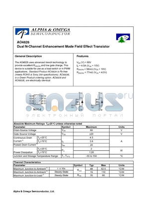 AO4828 datasheet - Dual N-Channel Enhancement Mode Field Effect Transistor