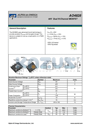 AO4828 datasheet - 60V Dual N-Channel MOSFET