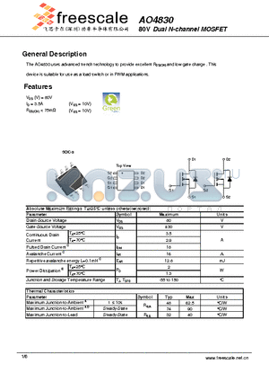 AO4830 datasheet - 80V Dual N-channel MOSFET