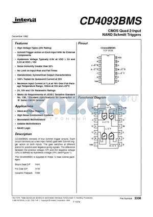 CD4093BMS datasheet - CMOS Quad 2-Input NAND Schmitt Triggers