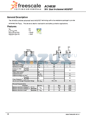 AO4838 datasheet - 30V Dual N-channel MOSFET