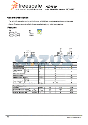 AO4840 datasheet - 40V Dual N-channel MOSFET